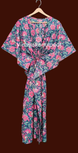 Vestido Kaftán Casual de Manga 3/4 con Cuello en V, Estilo Bohemio Floral, para Mujer, 100% Algodón - Product Image 5