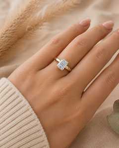 Bague de fiançailles solitaire en diamant de laboratoire taille émeraude 2 carats, bande cigare, or massif 10K 14K 18K, bijoux fins certifiés IGI - Product Image 6