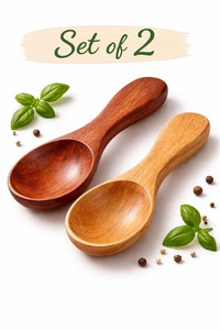 Eco-Friendly Acacia Wood <b>Measuring</b> <b>Spoons</b> & Coffee Scoop with Custom Engraved Modern Handle for Seasoning Dry Goods - Product Image 3