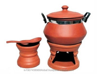 Service de restauration ovale en argile artisanal et durable pour 7 à 9 personnes - Vaisselle portable, réutilisable et jetable, style campagnard, résistante à la chaleur