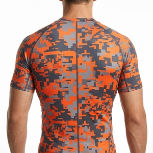 <b>Men</b> Long Sleeve Compression Shirt Orange Gray Graphic Gym Fitness Running Training Sportswear Performance <b>Base</b> <b>Layer</b> - Product Image 2