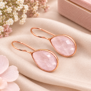 Rose Quartz Bezel <b>Set</b> Dangle Earring - Handmade Gold Plated Teardrop Earring <b>Gift</b> For <b>Woman</b> - Product Image 3