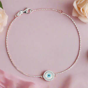 Bracelet en argent 925 avec zircon cubique et œil turc, bracelet cœur d'amour pour femmes, bijoux fins - Product Image 1