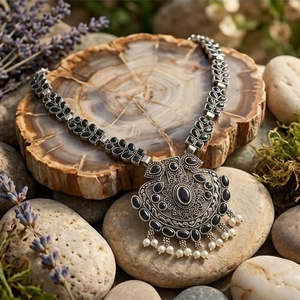 DIVYORO Women's LEAF-PATTERNED OXIDIZED SILVER Classic Adjustable Length <b>Statement</b> <b>Necklace</b> - Product Image 3