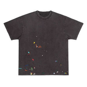 OEM ODM Service Washed Distressed T-<b>Shirt</b> White Black Organic Cotton T-<b>Shirt</b> Men's Custom Logo 100% Cotton Knitted Solid Color - Product Image 1