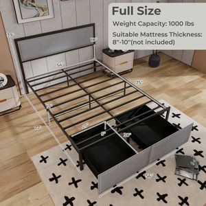 Letto con Luci LED, Cassetti e Doghe Metalliche, Disponibile nelle Misure Full/Queen/Twin, Letti Imbottiti - Product Image 3