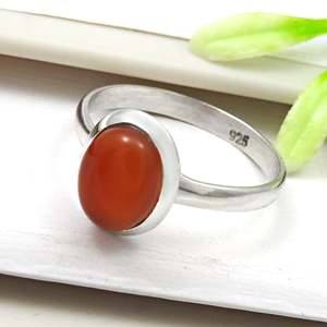 Bague en pierre de cornaline naturelle avec certificat IGI, argent sterling 925, pierre ovale, bijoux bohèmes pour filles et garçons - Product Image 1