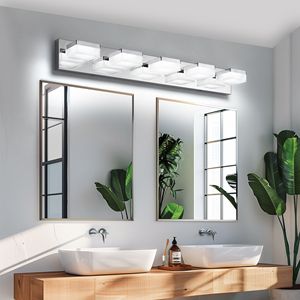 Applique murale moderne en chrome à LED pour salle de bain, design élégant et minimaliste, 5 lumières, économe en énergie et facile à installer - Product Image 1