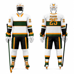 Camiseta de Hockey sobre Hielo para Hombre, Blanca, Verde y Naranja, Sublimada, Manga Larga, Absorbe la Humedad, Corte Regular, Uniforme Deportivo para Adultos - Product Image 1
