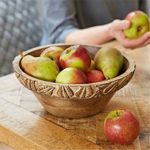 Handmade Mango Wood Pedestal Fruit <b>Bowl</b> - <b>Large</b> Decorative Ribbed Wooden Salad <b>Bowl</b> Set Footed Serving <b>Bowl</b> for Kitchen Decor - Product Image 6