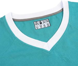 Camiseta Deportiva de Manga Corta con Cuello en V Color Verde Azulado con Rayas Blancas, Camiseta Informal de Poliéster de Secado Rápido para Verano - Product Image 4