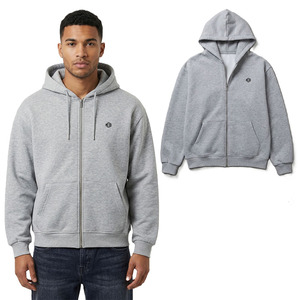 Sudaderas con capucha de cremallera completa para hombre, de algodón gris, forro polar, corte regular, estilo urbano, con logo personalizado, chaqueta con capucha lisa, venta al por mayor OEM - Product Image 1