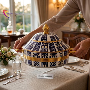 Nouvelle Casserole Moderne en Acier Inoxydable Style Arabe avec Poignées Dorées et Couvercle, Plat de Service de Luxe Fait Main, Chauffe-Plats - Product Image 5