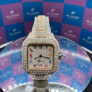 Montre automatique de luxe bicolore entièrement sertie de moissanite, boîtier carré en acier inoxydable, cadran arc-en-ciel étanche en saphir - Product Image 5