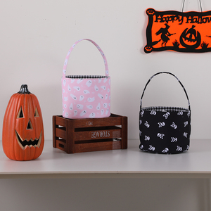 Popular fantasma esqueleto caramelo para bebé bolsa de regalo lienzo doble cara Rosa negro Halloween cubos Decoración - Product Image 2