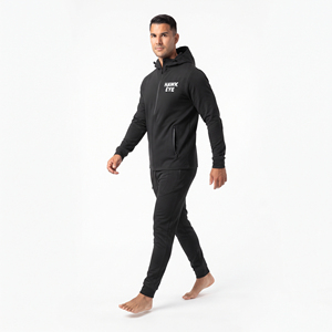 Men's Casual Sports Black Tracksuit Nylon Polyester Hooded <b>Jacket</b> Jogger Set Custom <b>Reflective</b> Logo Activewear - Product Image 4