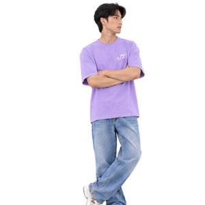 <b>Men's</b> Oversized Lavender <b>Purple</b> Crew Neck T <b>Shirt</b> with Relaxed Fit Light Blue Jeans Casual Streetwear Outfit - Product Image 4