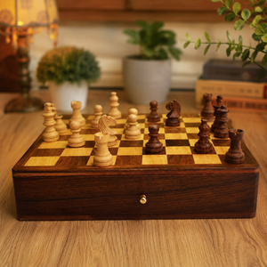 Jeu d'échecs magnétique artisanal en bois de rose indien |   Jeu d'échecs de voyage pliable en bois |   Collection de cadeaux de luxe - Product Image 3