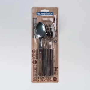 Cuillère à dîner moderne en acier inoxydable TRA21103/690n avec manche en bois, finition miroir, couverts durables - Product Image 1