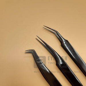 Pince à cils en acier inoxydable noir de haute qualité avec revêtement plasma, pointe personnalisable, pour extensions de cils volume russe - Product Image 3