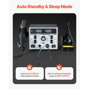 Stazione di Rilavorazione Digitale LED 2-in-1 820W con Saldatore ad Aria Calda 60W e Punta a Pinzetta, Porta di Ricarica USB 5V - Product Image 5