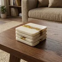 Sous-verres carrés en pierre avec incrustation dorée, napperons modernes antidérapants pour la décoration de la maison et du bureau