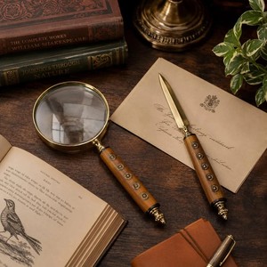 Loupe vintage et ouvre-lettre : ensemble décoratif antique pour bureau, lecture de cartes, accessoire de collection, cadeau - Product Image 5