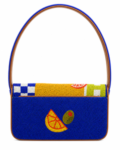 Sac à bandoulière de luxe fait main en verre perlé moderne, motif poisson méditerranéen, pochette de créateur pour femme, avec bouton, durable et léger - Product Image 2