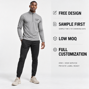 Men's Quarter <b>Zip</b> Long Sleeve Top Polyester Interlock Breathable Training <b>Shirt</b> Custom Logo Warm up Training OEM Supplier - Product Image 6