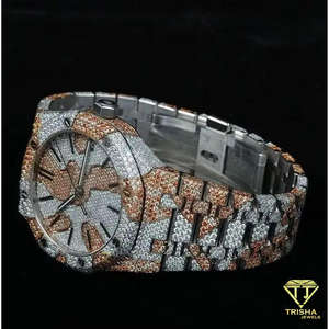 Montre pour homme de luxe bicolore sertie de diamants VVS cultivés en laboratoire dans de l'argent sterling 925 - Product Image 5