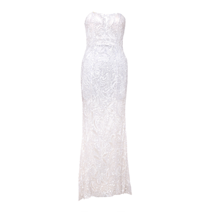 White <b>Sequin</b> Strapless | Evening Gown Sleeveless |Bodycon Floor Length | Maxi Dress Elegant Bridal Party | Wedding Formal Wear. - Product Image 1
