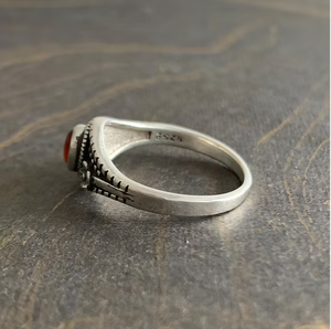 Handmade Natural Oval Carnelian Ring in <b>Solid</b> <b>Silver</b> Band Floral Textured Vintage Jewelry for Occasion Gift - Product Image 5