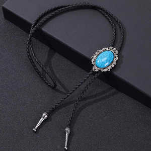 Turquoise Horizon Bolo Tie 1.8 Inch Stainless Steel Pendant with Adjustable Black Leather Rope for Men & Boys - Product Image 5