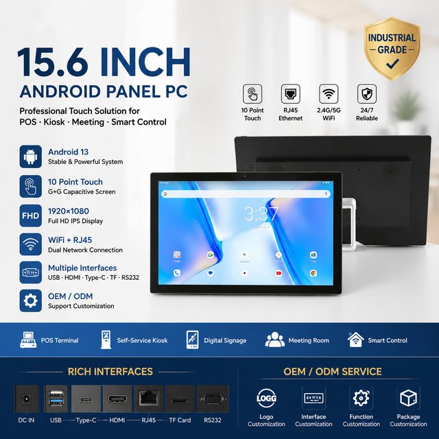 New 15.6 Inch Android Panel PC Touch Screen Monitor 1920x1080 Resolution USB Serial POS Kiosk Self Service Terminal Digital
