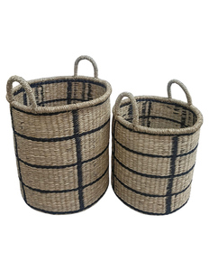 Handwoven Eco-Friendly Seagrass Storage Basket Set with Handles Natural Fiber Organizer <b>Bin</b> for Home <b>Bedroom</b> Nursery Gift - Product Image 1