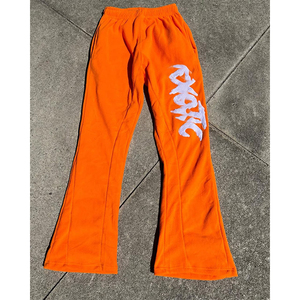 Vente en gros 100% coton personnalisé bouffée impression pantalons de survêtement mince ceinture soleil délavé évasé Vintage jambe droite empilé sueur pour hommes - Product Image 4