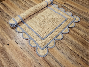 Handwoven Natural Jute Area Rug Gray Border Rectangle Rug Rustic Farmhouse Home Decor - Product Image 3