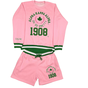   Ensemble court classique rose pour femme, tenue décontractée deux pièces, t-shirt et short, doux et confortable, style sororité, pour l'été, sport et détente - Product Image 1
