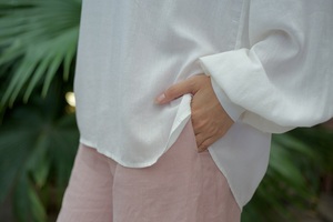 Elegant Bella Phung Blouses Women High Quality Ramie Woven Formal Plaid Design Loose Flutter Sleeves Breathable Eco-Friendly - Product Image 3