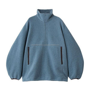 Oversized Heavyweight Fleece Quarter Zip Pullover Men's Stand Collar Textured Fleece Varsity Jacket Front Logo - Product Image 1