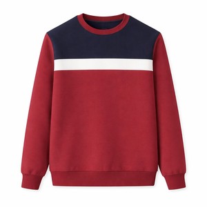 Sweat-shirt col rond personnalisé à blocs de couleur, coupe classique, en coton tricoté, style décontracté automne, blanc et bleu marine, OEM ODM - Product Image 2