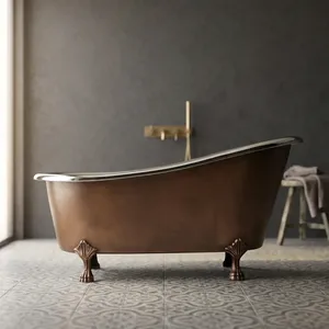Baignoire autoportante en cuivre à pattes de chat, finition nickel, pour hôtels, complexes hôteliers, spas, villas et design d'intérieur - Product Image 5