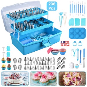236 pezzi Kit per decorare torte accessori per utensili da forno punte per tubazioni accoppiatori formine per biscotti tazze da forno scatola per sollevatore di fiori - Product Image 2
