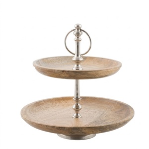 3-Tier Wooden Cake Stand With Engraved Floral <b>Plates</b> & <b>Decorative</b> Branch Handle Elegant Dessert Display Stand For Weddings Decor - Product Image 6