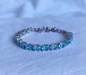 Natural Blue Topaz Tennis <b>Bracelet</b> in Sterling Silver Gold Plated Luxury Elegant Jewelry Gift for Women Party - Product Image 3
