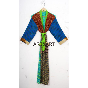 Cómodo encaje de seda Vintage Patchwork cuello pico nupcial luna de miel desgaste campana manga larga Kimono dama de honor Bata - Product Image 5