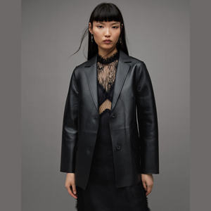 Veste de moto classique asymétrique en cuir véritable imprimé coupe-vent pour femme, personnalisable pour l'hiver - Product Image 1