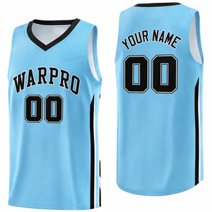Camiseta de Baloncesto Warpro, Cuello en V, Sin Mangas, Azul Claro, Sublimada, Nombre y Número Personalizados, Unisex, Adulto, Corte Regular - Product Image 1