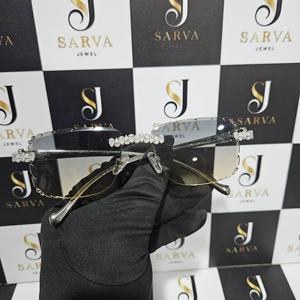 Black Gradient Rimless Sunglasses Metal Frame <b>Eyewear</b> Pearl Chain Accent Fashion Shades Unisex Outdoor Party Box - Product Image 1