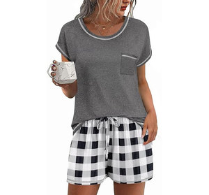 Women 2 Piece Shorts <b>Set</b> Short Sleeve Summer Workout Outfits Casual Vacation Airport Travel Lounge Matching <b>Set</b> - Product Image 1